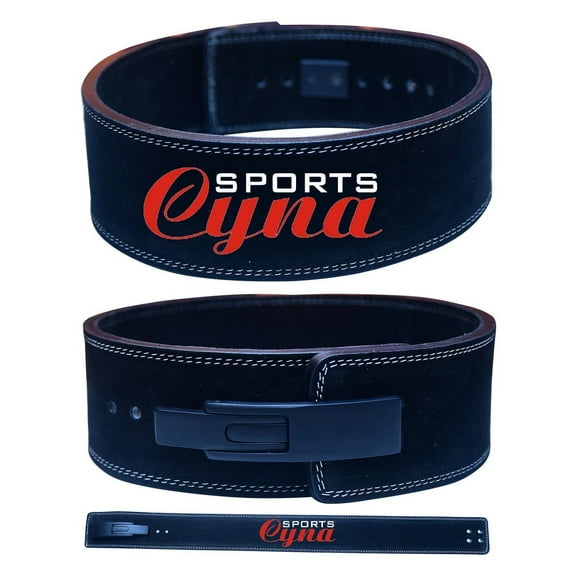 CynaSports Power Weight Lifting Nubuck Leather Lever Belt 4" Wide - Heavy Duty- 10mm Thick- Adjustable Back Support, Gym, Exercise (Black) Large
