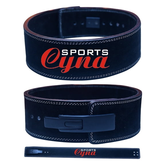 CynaSports Power Weight Lifting Nubuck Leather Lever Belt 4" Wide - Heavy Duty- 10mm Thick- Adjustable Back Support, Gym, Exercise (Black) Small