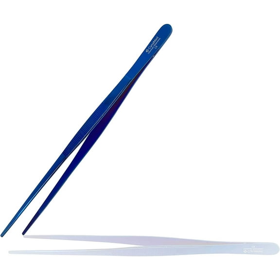 Cynamed 10” Kitchen Premium Tongs Tweezers Stainless Steel, Long with Precision Serrated Tips