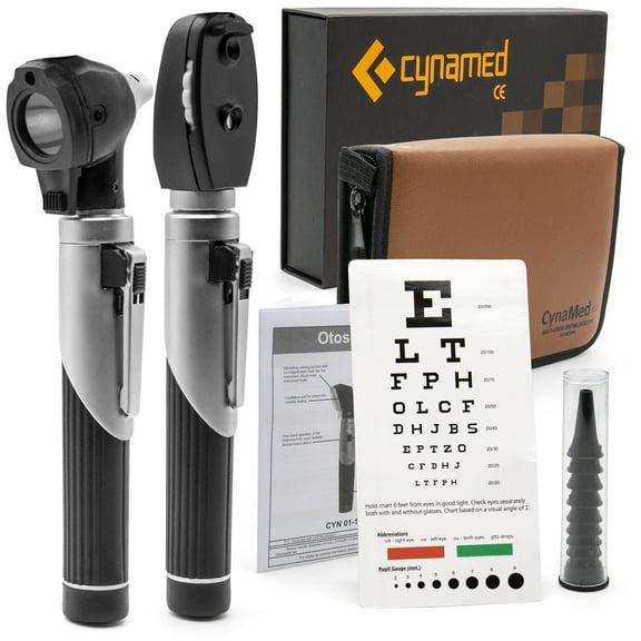 Cynamed Duplex Otoscope Set - Multi-Function Ear Scope for Ear & Eye Examination - Includes Zipper Case and Gift Box (Black)