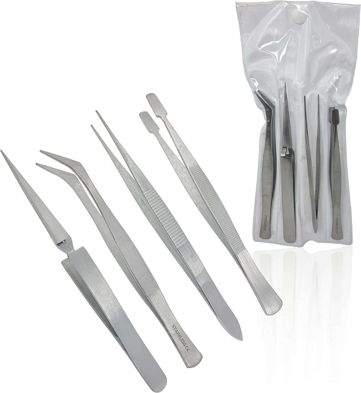 Cynamed Precision Hobby Tweezers Tool Set, Stainless Steel Long Tweezers Kit Curved Tweezers for