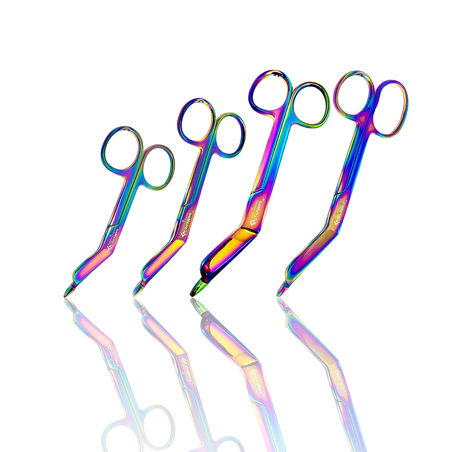 Cynamed Set of 4 Lister Bandage Scissors with Multicolor/Rainbow Titanium Coating - Perfect for EMT, Paramedics, First Aid, Responders, Doctors, Nurses, Students and More