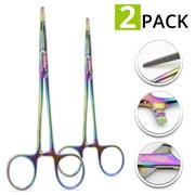 Cynamed Set of 2 Artzone Multi Color Locking Forceps with Serrated Jaws, Stainless Steel Rainbow Pliers - 5 inch