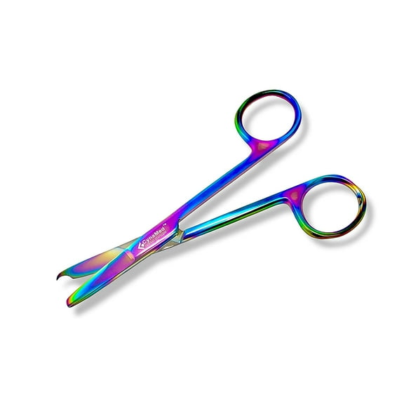 Cynamed Suture Stitch Scissors with Multicolor/Rainbow Titanium Coating - For Delicate Suture Removal (4.5 in. - Straight)