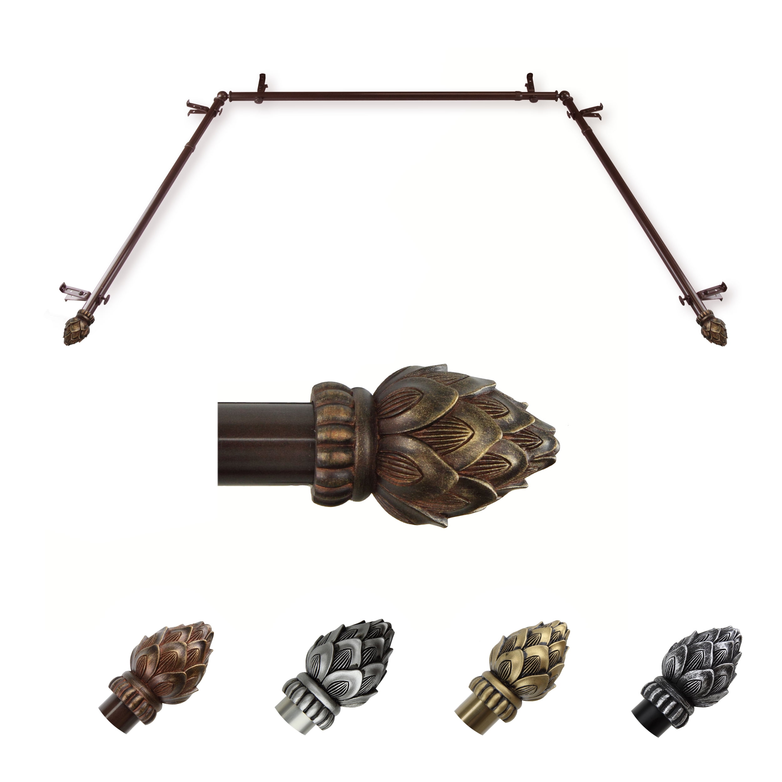 Cynara 13/16" Bay Window curtain rod 20"-36", 38"-72" - Cocoa