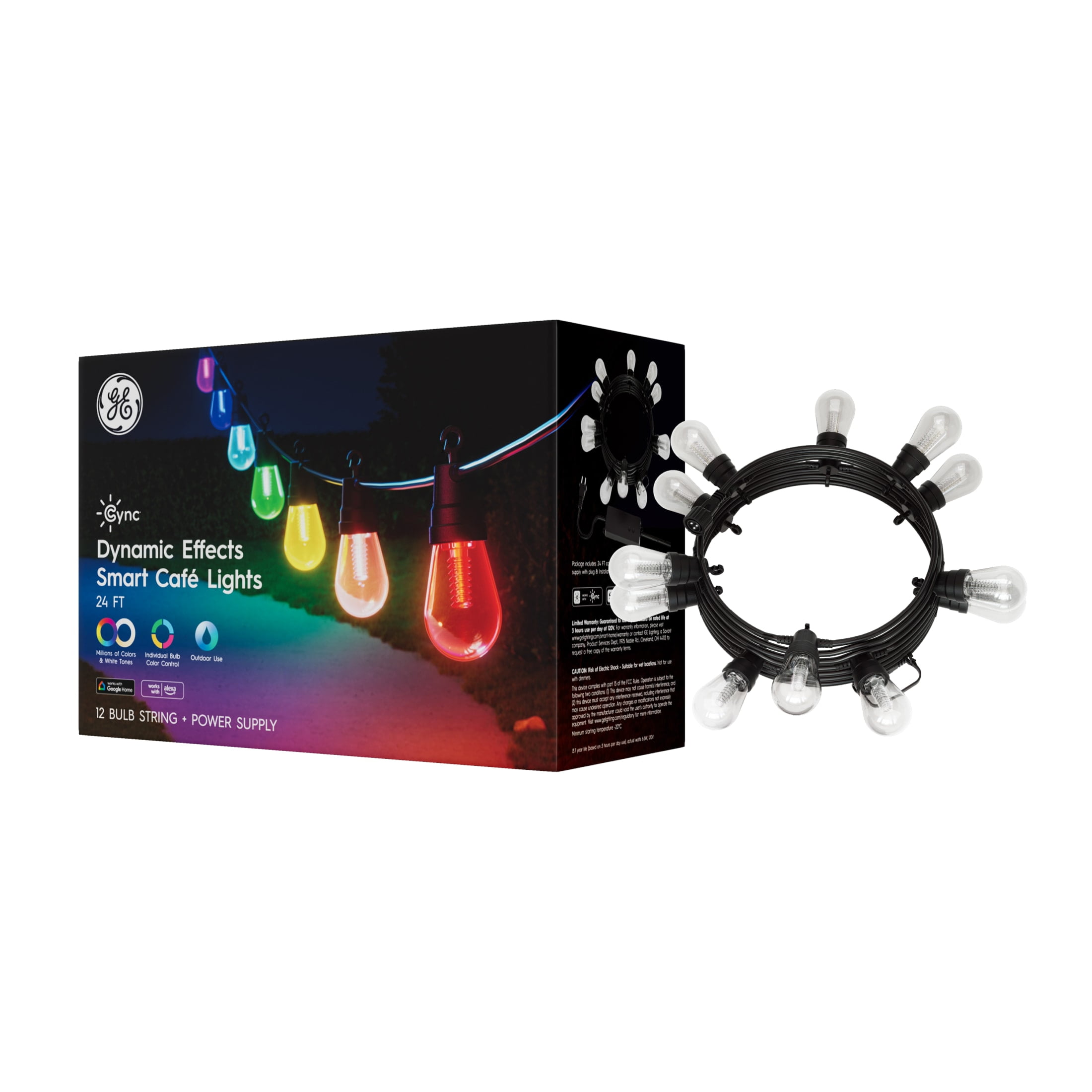 GE Cync Dynamic Effects Smart LED Caf Lights, Color Changing Patio String Lights, 24ft