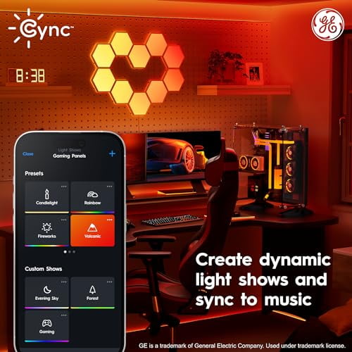 Cync GE Dynamic Effects Indoor Hexagon WiFi Smart LED Color Changing Lights, Wall Light Panels for Room Dcor, Gaming Setup, Music Sync LED Wall Art, Works with and Google, 5 Panels