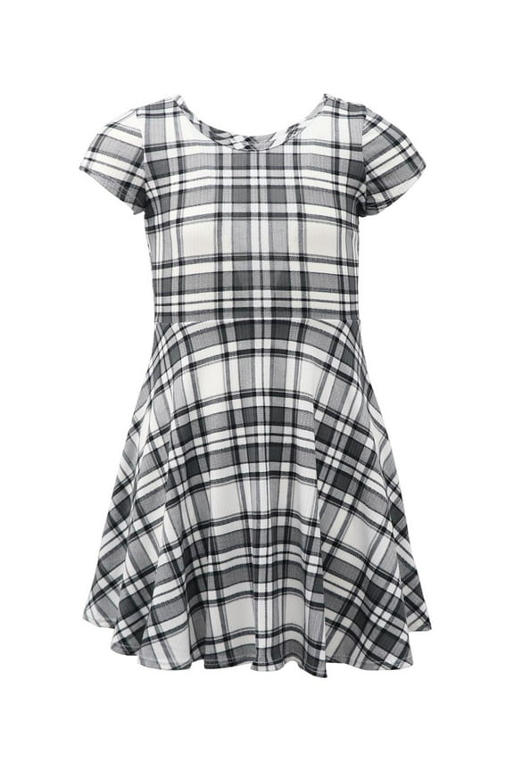Girls 4-16 Short Sleeve Ribbed-Knit Skater Dress
