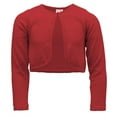 thumbnail image 1 of Cyndeelee Girls Long Sleeve Beaded Sequin Scallop Trim Bolero Cotton Shrug Cardigan (Red, 24 Months), 1 of 5