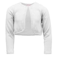 thumbnail image 1 of Cyndeelee Girls Long Sleeve Beaded Sequin Scallop Trim Bolero Cotton Shrug Cardigan (White, 24 Months), 1 of 5