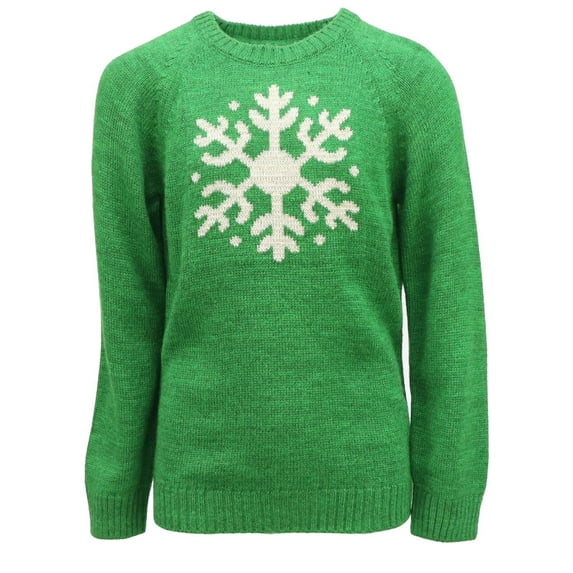 Cyndeelee Girls Long Sleeve Knit Pullover Christmas Sweater Crewneck Holiday Sweater Shirt (Green Metallic Snowflake, 4)