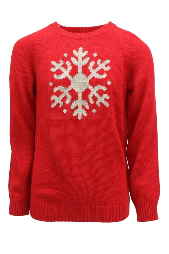 Girls Long Sleeve Knit Pullover Christmas Sweater Crewneck Holiday Sweater Shirt (Red Metallic Snowflake, 16)