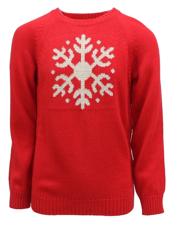 Girls Long Sleeve Knit Pullover Christmas Sweater Crewneck Holiday Sweater Shirt (Red Metallic Snowflake, 3T)