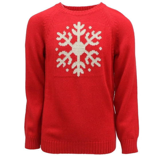 Cyndeelee Girls Long Sleeve Knit Pullover Christmas Sweater Crewneck Holiday Sweater Shirt (Red Metallic Snowflake, 4T)