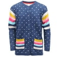 thumbnail image 1 of Cyndeelee Girls Long Sleeve Stripe Knit Button Up Crewneck Cardigan Sweater (Navy Dots/Stripes, 2T), 1 of 5
