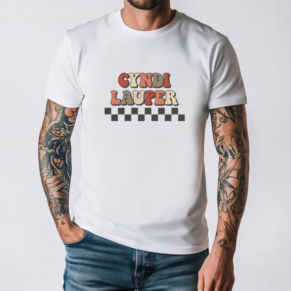 Cyndi Lauper Checkered Retro Groovy Style 80s Music Pop Singer Fan Unisex T-Shirt, for men & women, up to size 5XL.