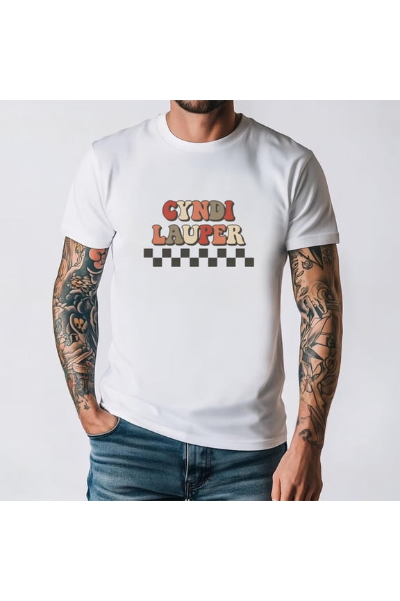 Cyndi Lauper Checkered Retro Groovy Style 80s Music Pop Singer Fan Unisex T-Shirt, for men & women, up to size 5XL.