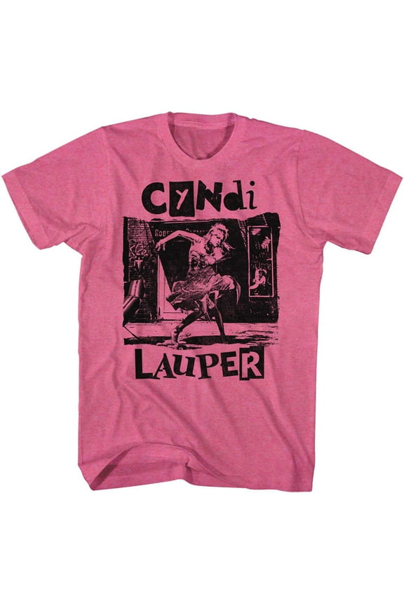 Cyndi Lauper Torn Note Dance Retro Pink Heather T-Shirt