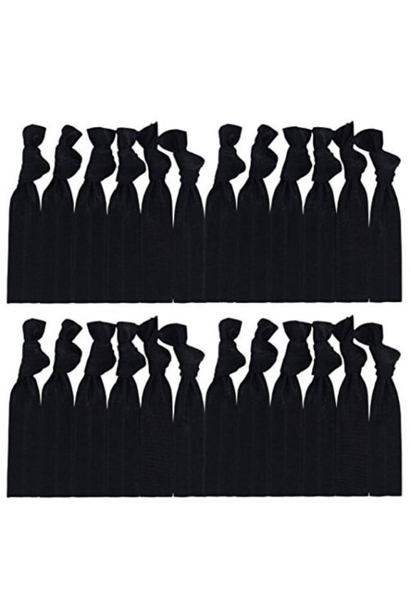 Black Hair Ties (More Colors Available) No-Snag Knotted Ponytail Holders/Bracelets - 25 Count …