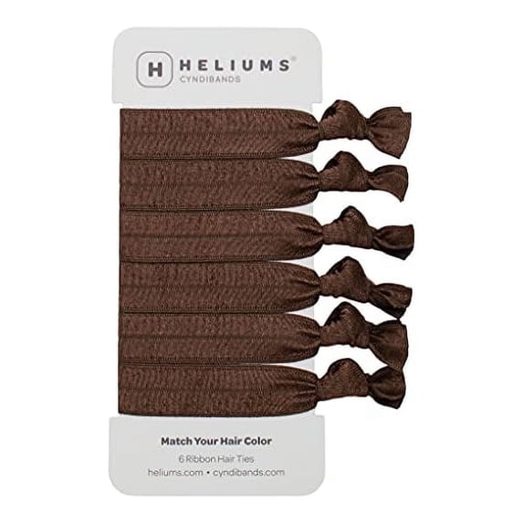 Cyndibands Elastic Hair Ties - Dark Brown - Gentle Hold Ribbon Ponytail Holders, 6 Count