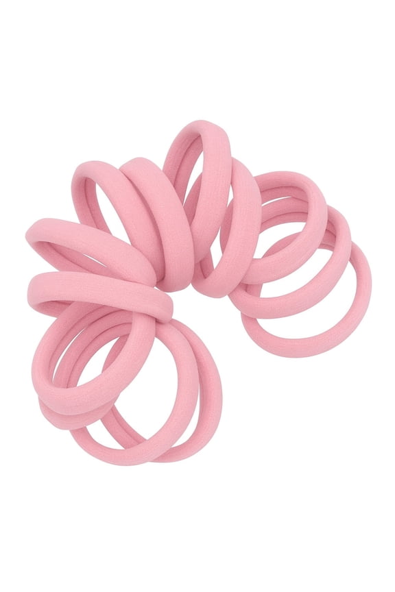 Light Pink Seamless Hair Ties - Extra Gentle Soft and Stretchy Nylon Fabric Ponytail Holders - 12 Pack