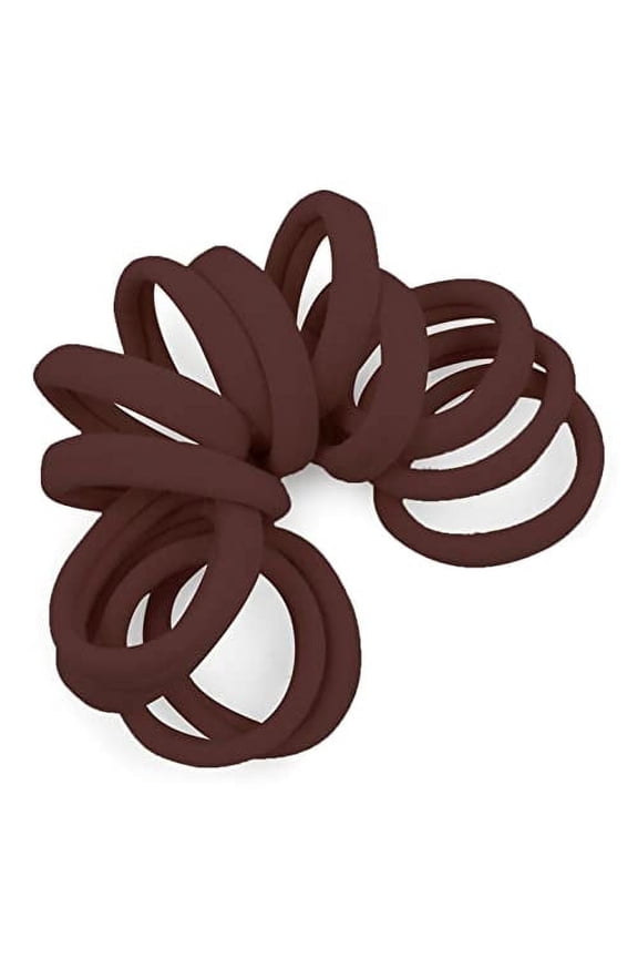 Medium Brown Seamless Hair Ties - Extra Gentle Soft and Stretchy Nylon Fabric Ponytail Holders - 12 Pack