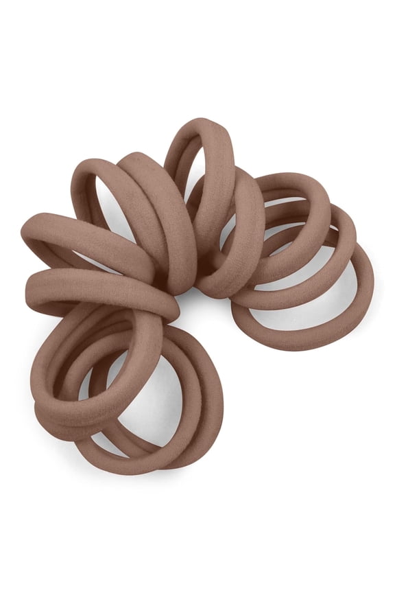 Seamless Hair Ties - Light Brown - Gentle Hair Ties No Damage, Soft and Stretchy Nylon Fabric Ponytail Holders - 12 Count