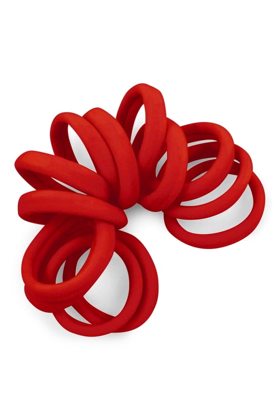 Seamless Hair Ties - Red - Gentle Hair Ties No Damage, Soft and Stretchy Nylon Fabric Ponytail Holders - 12 Count