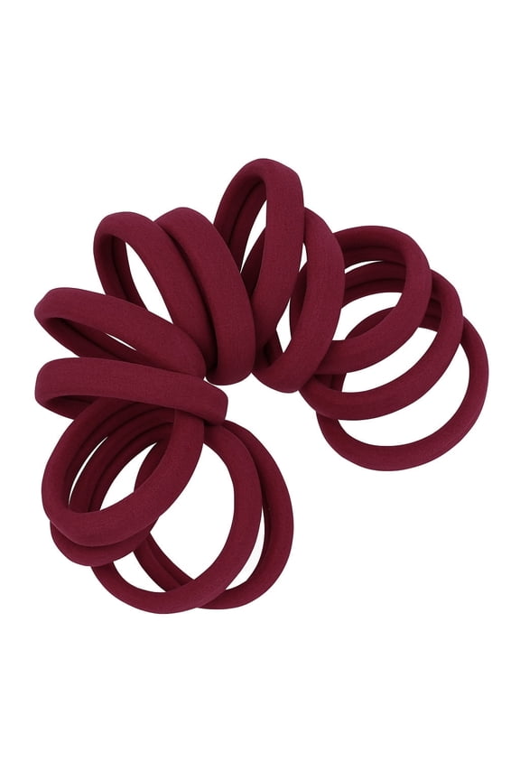 Soft and Stretchy Gentle Hold Seamless 1.5 Inch Elastic Nylon Fabric No-Metal Ponytail Holders - 12 Hair Ties (Burgundy)