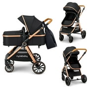 Cynebaby Baby Stroller 2 in 1 Newborn Convertible Stroller Bassinet for Infant, Black