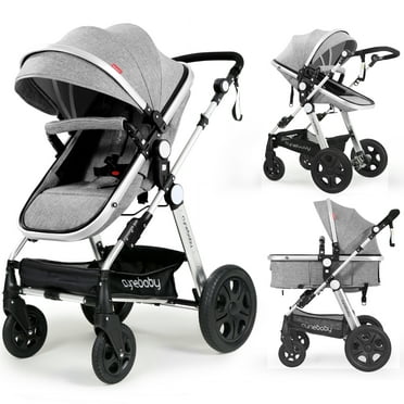 Hot Mom Baby Stroller Reversible Luxury PU Leather Pram,Brown - Walmart.com