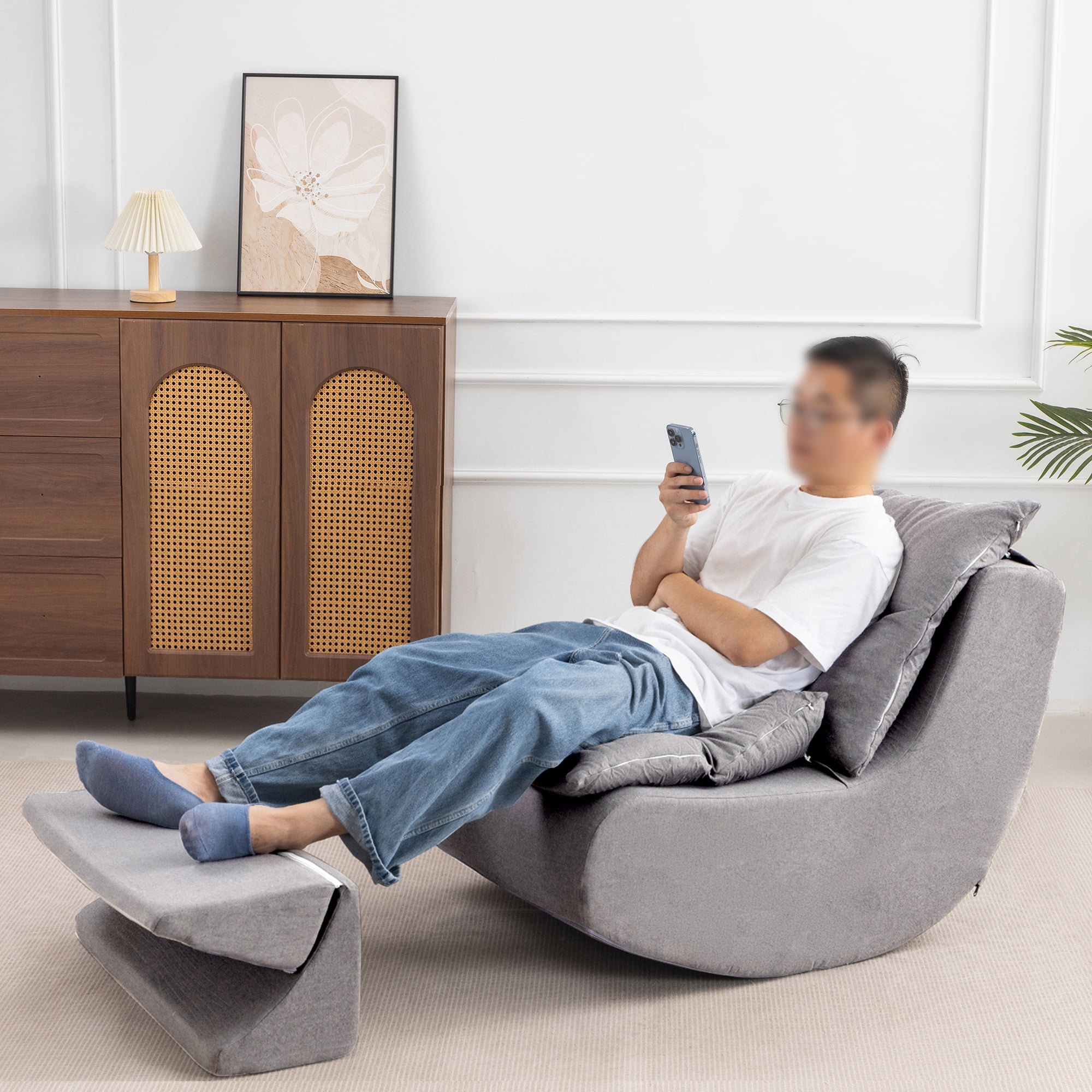Cynefin Rocking Chair Nursery Glider, Boneless Chair, Convertible Upholstered Memory Foam Compressible Sitting Lounge Chair, Fireside Chair for Reading Relaxing in Livingroom Bedroom