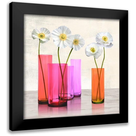 Cynthia, Ann 12x12 Black Modern Framed Museum Art Print Titled - Poppies in crystal vases (Purple I)
