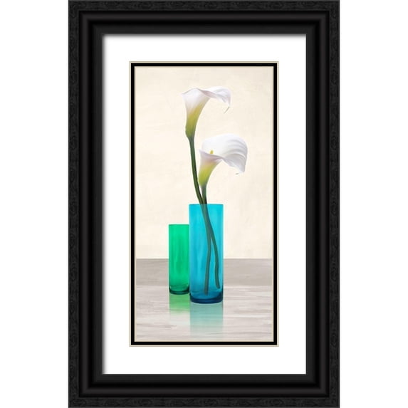 Cynthia, Ann 14x24 Black Ornate Wood Framed with Double Matting Museum Art Print Titled - Callas in crystal vases I