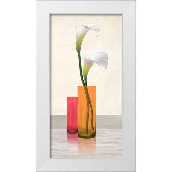 Cynthia, Ann 18x32 White Modern Wood Framed Museum Art Print Titled - Callas in crystal vases II