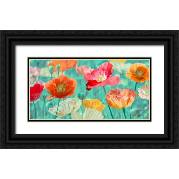 Cynthia, Ann 24x14 Black Ornate Wood Framed with Double Matting Museum Art Print Titled - Poppies in Bloom