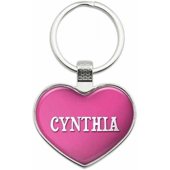 Cynthia - Names Female Metal Heart Keychain Key Chain Ring, Pink