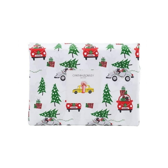 Cynthia Rowley New York Christmas Winter Travel Cats Sheet Set, Twin