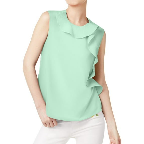 Cynthia Rowley Womens Ruffled Knit Blouse, Blue, X-Large