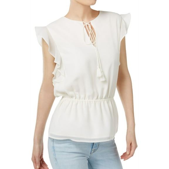 Cynthia Rowley Womens Ruffled Knit Blouse, White, Medium