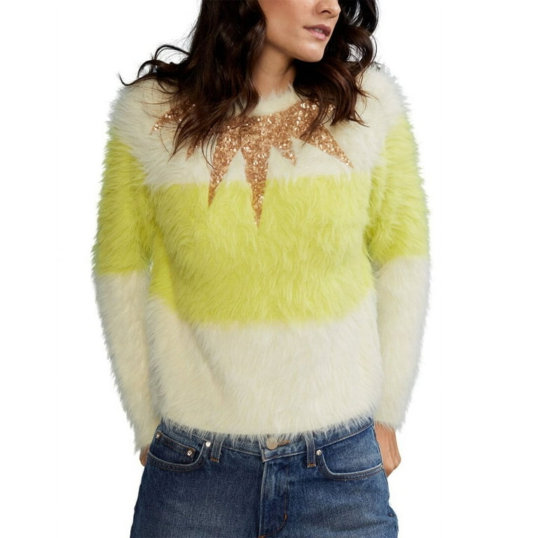 Cynthia Rowley womens Fuzzy Stripe Sequin Wool Blend Sweater S Walmart