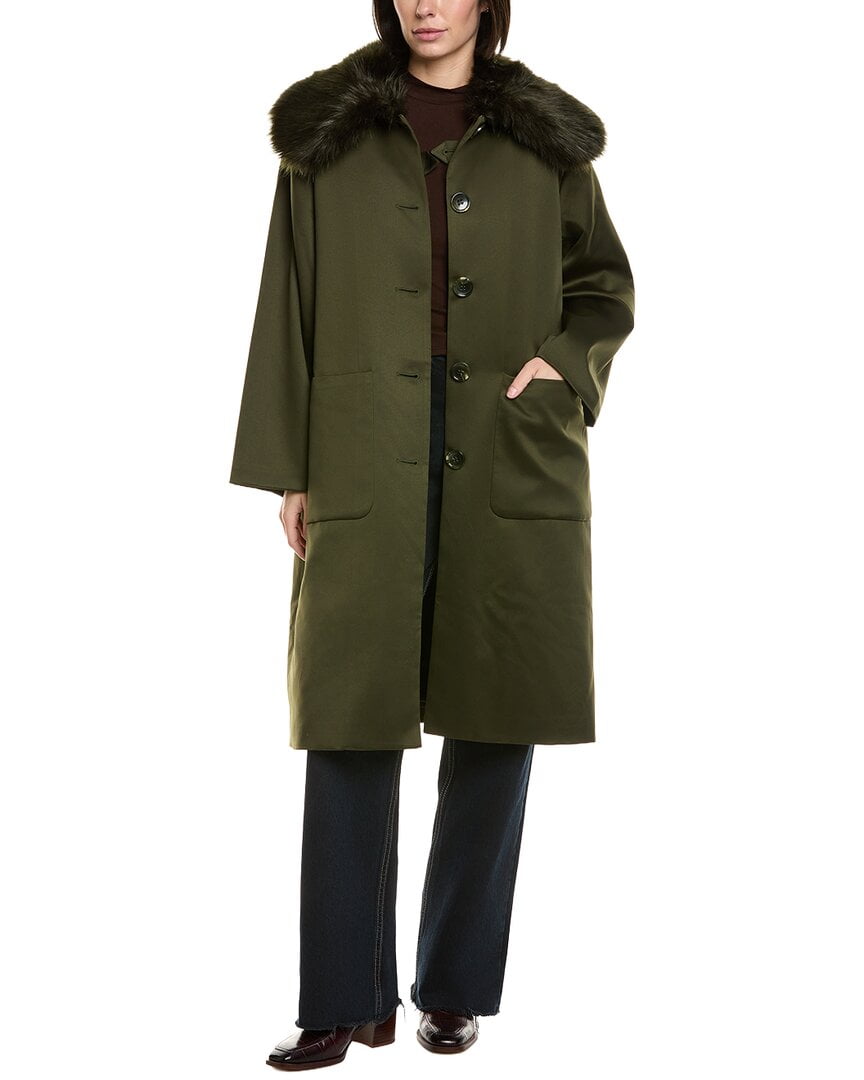 womens Satin Coat, l, Green