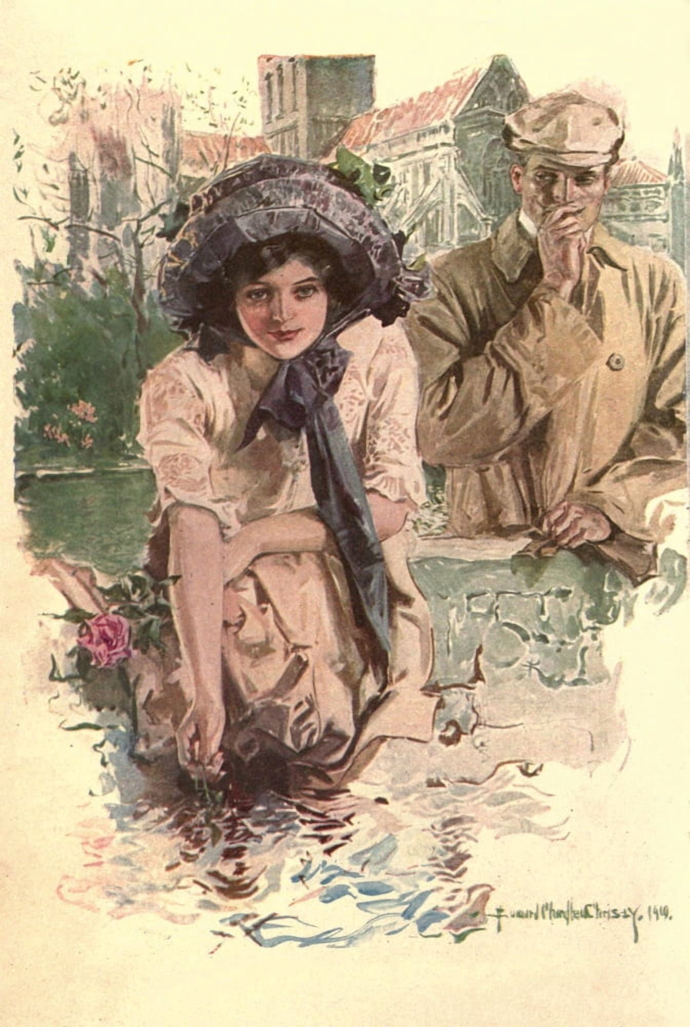 Cynthias Chauffeur c1910 Gardening Canvas Art - Howard Chandler Christy (18 x 24)