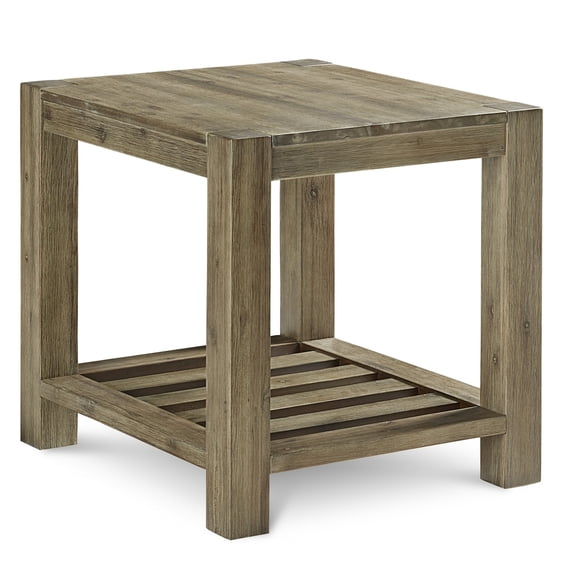 Cyon 28 Inch Side End Table Washed Gray and Brown Wood Open Shelf - Saltoro Sherpi