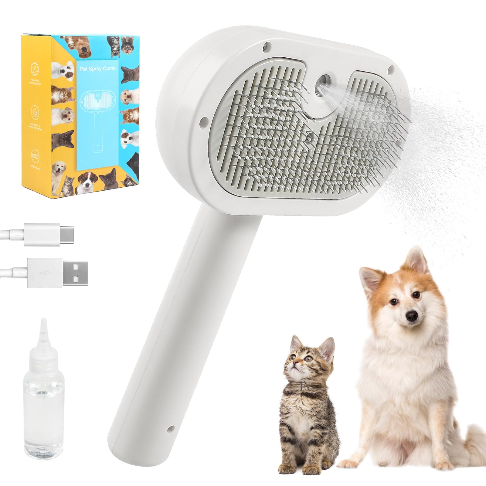 CyperGlory Electric Pet Spray Brush USB Rechargeable SelfCleaning Dog