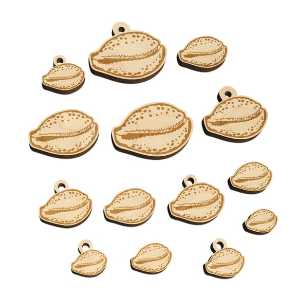 Cypraea Tigris Cowrie Shell Beach Seashell Wood Mini Charms Shapes DIY Craft Jewelry - With Hole - 25mm (7pcs)
