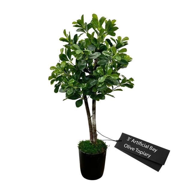 Cypress & Alabaster Handmade 3' Artificial Bay Olive Topiary Tree In ...