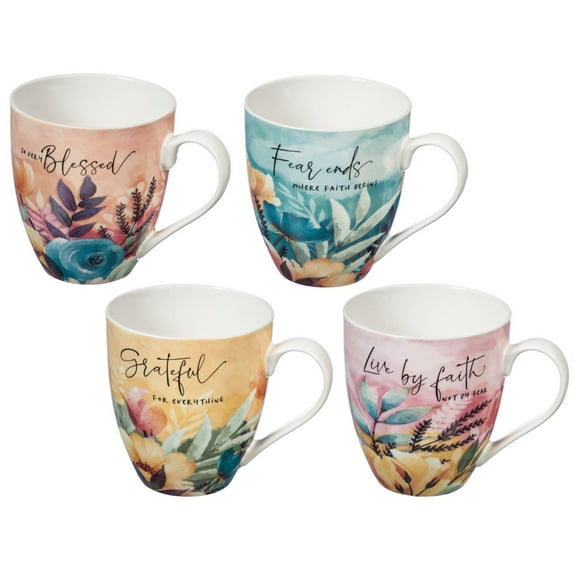 Cypress Ceramic Cup O' Java, 17 OZ, Sunday Morning, 4 Asst