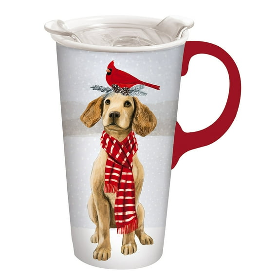 Evergreen Ceramic Travel Cup 17oz. ,withbox and Tritan Lid Christmas Dog