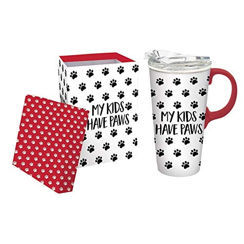 Cypress Home Beautiful My Kids Have Paws Ceramic Travel Cup - 5 x 7 x 4 Inches Homegoods and Accessories for Every Space